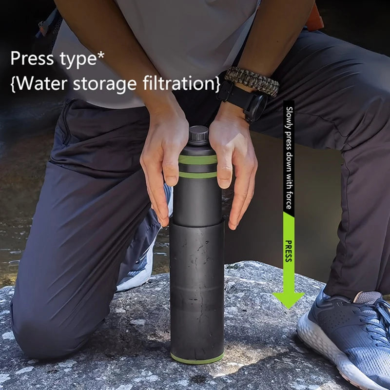 Botella con filtro de agua de supervivencia: 800 ml, sin BPA, para acampar y emergencias
