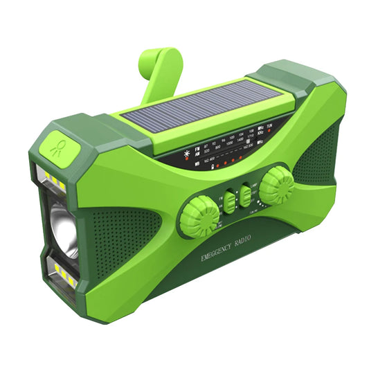 Radio meteorológica multifuncional: energía solar/manivela, cargador de 10000 mAh, LED y SOS